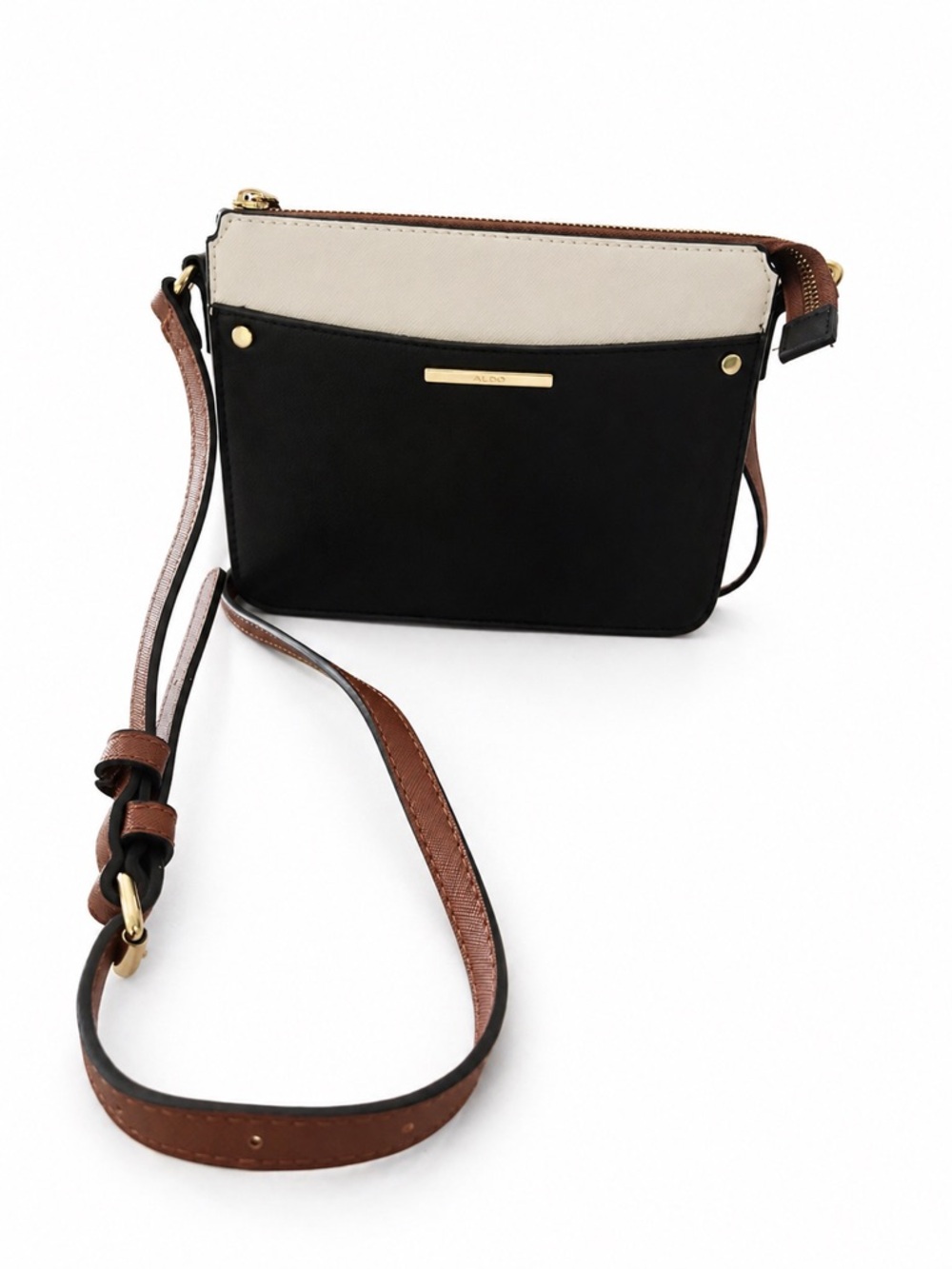 ALDO Colorblock Crossbody Bag | Black, Cream & Brown | Gold Hardware